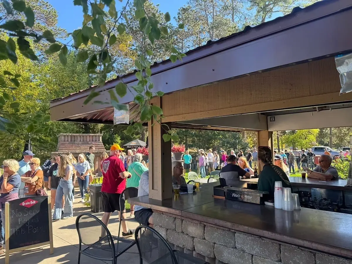 The busy outdoor patio bar at Andy’s in Crosslake, Minnesota on a sunny day