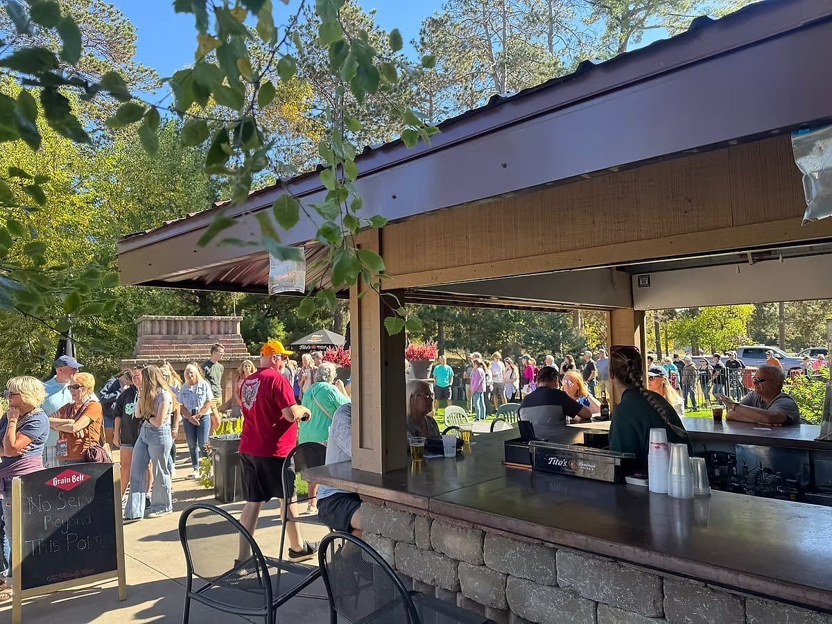 The busy outdoor patio bar at Andy’s in Crosslake, Minnesota on a sunny day