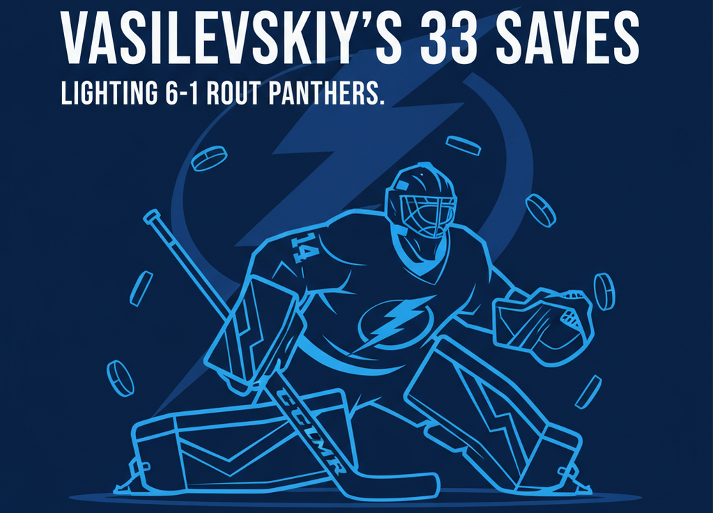 Vasilevskiy's 33 Saves Lead Lightning to 6-1 Rout of Panthers