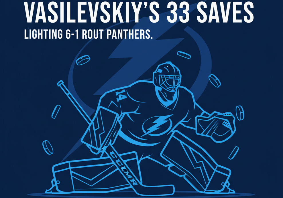 Vasilevskiy's 33 Saves Lead Lightning to 6-1 Rout of Panthers