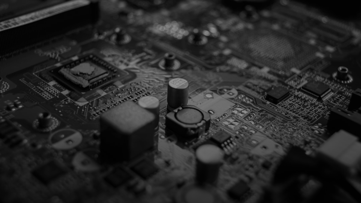 black and white scale of a computer motherboard