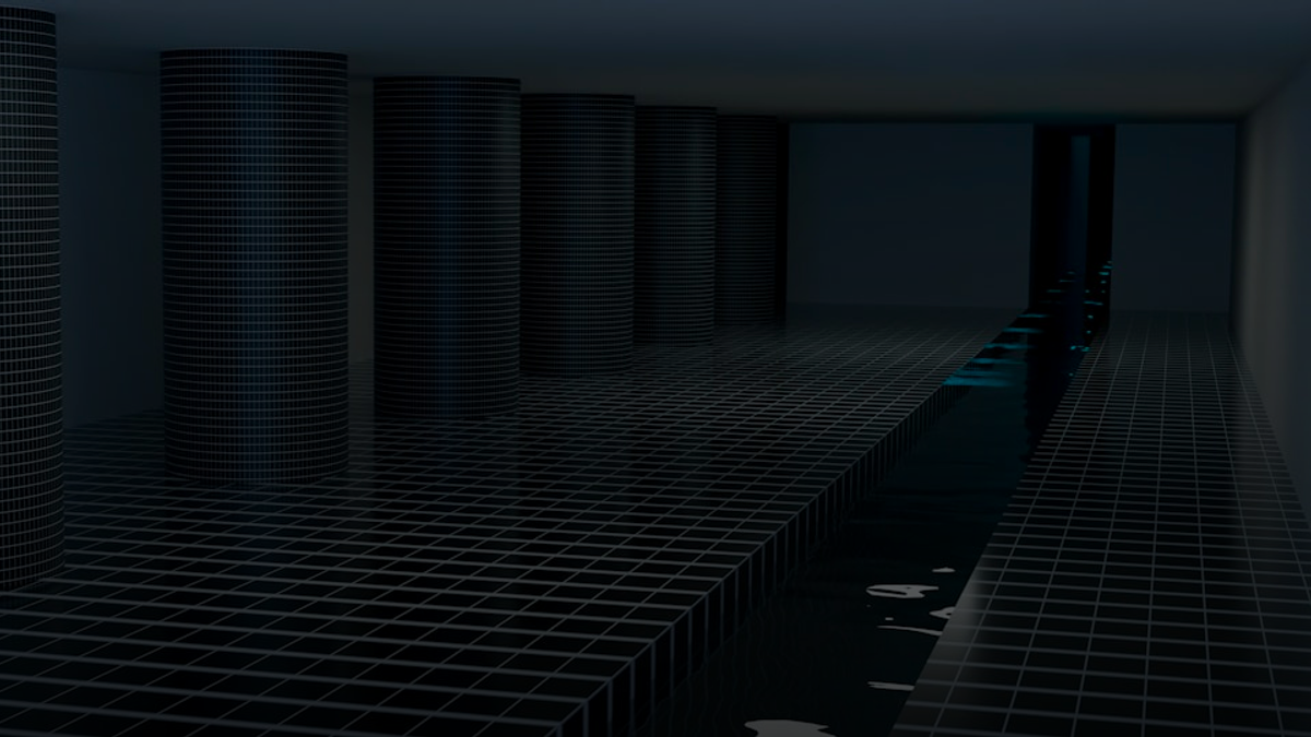 A room that has a lot of squares on the floor