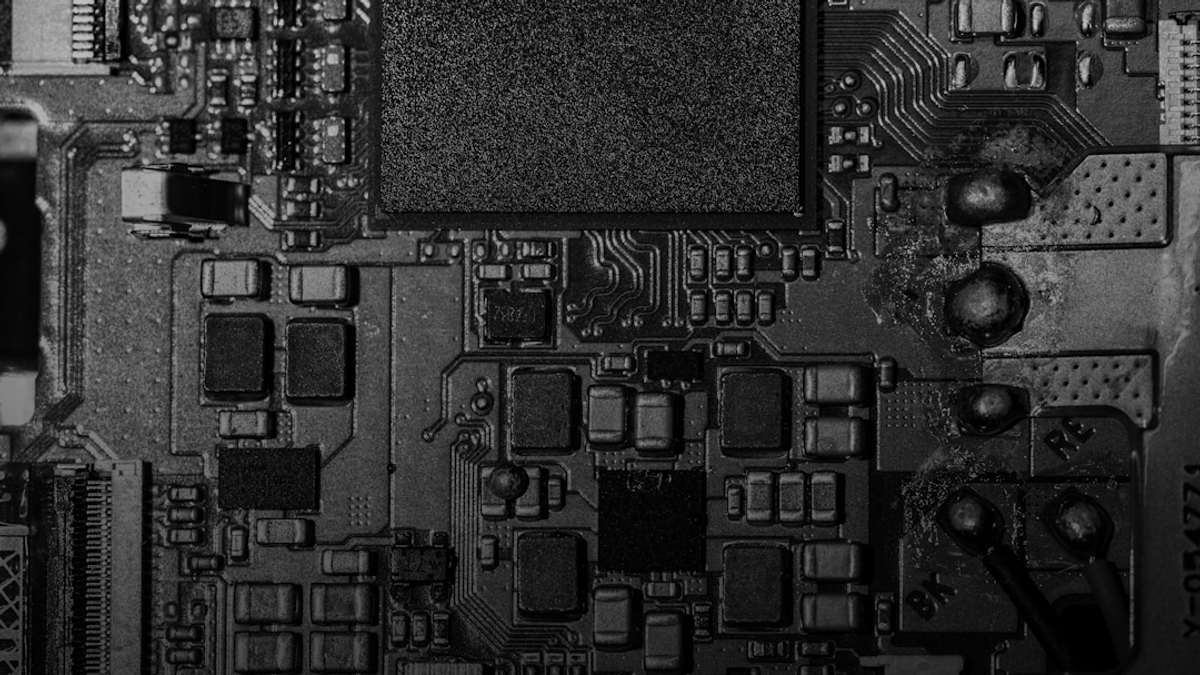 Close-up of a complex electronic circuit board