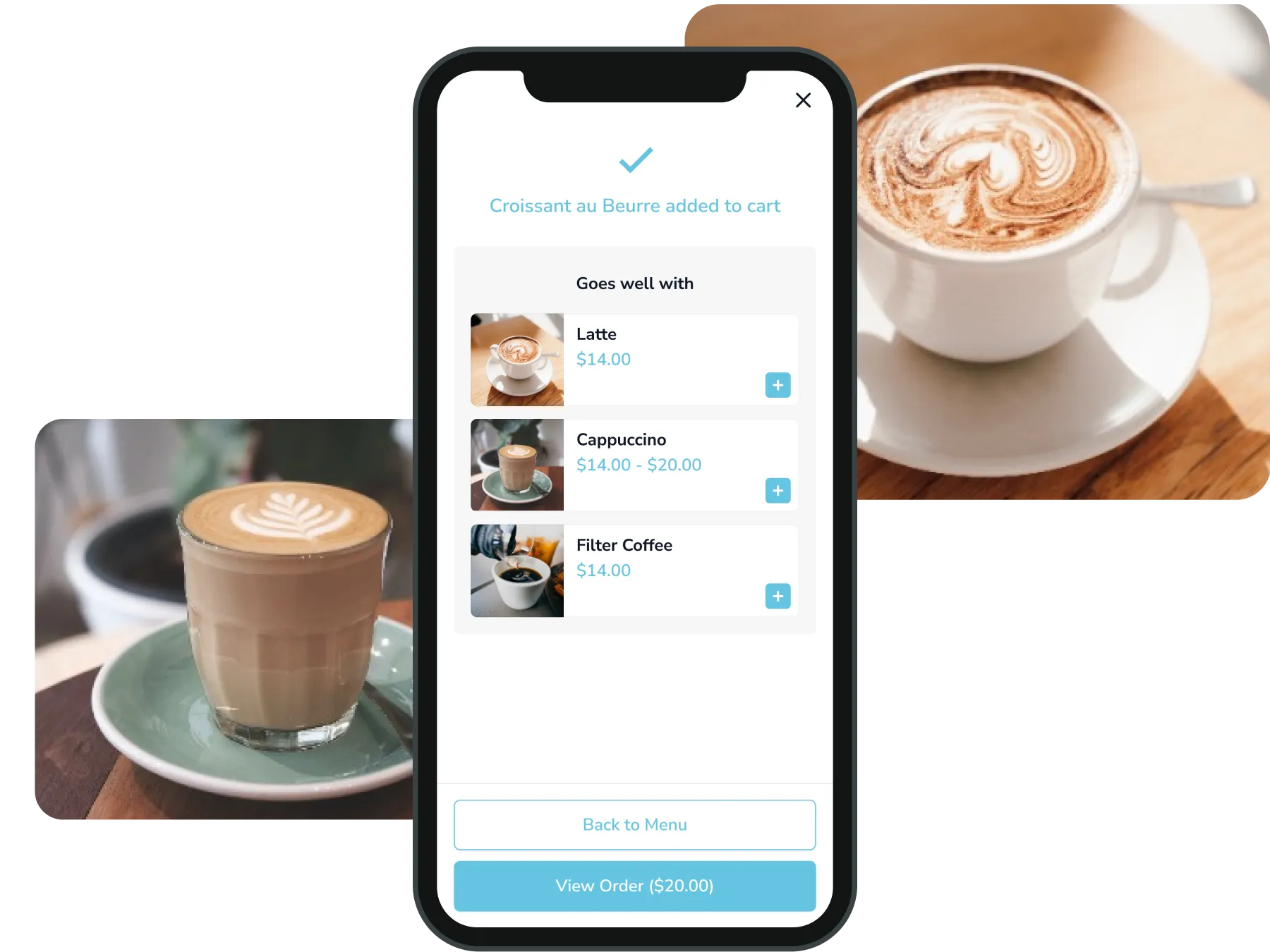 Cafe and Bakery menu screen.