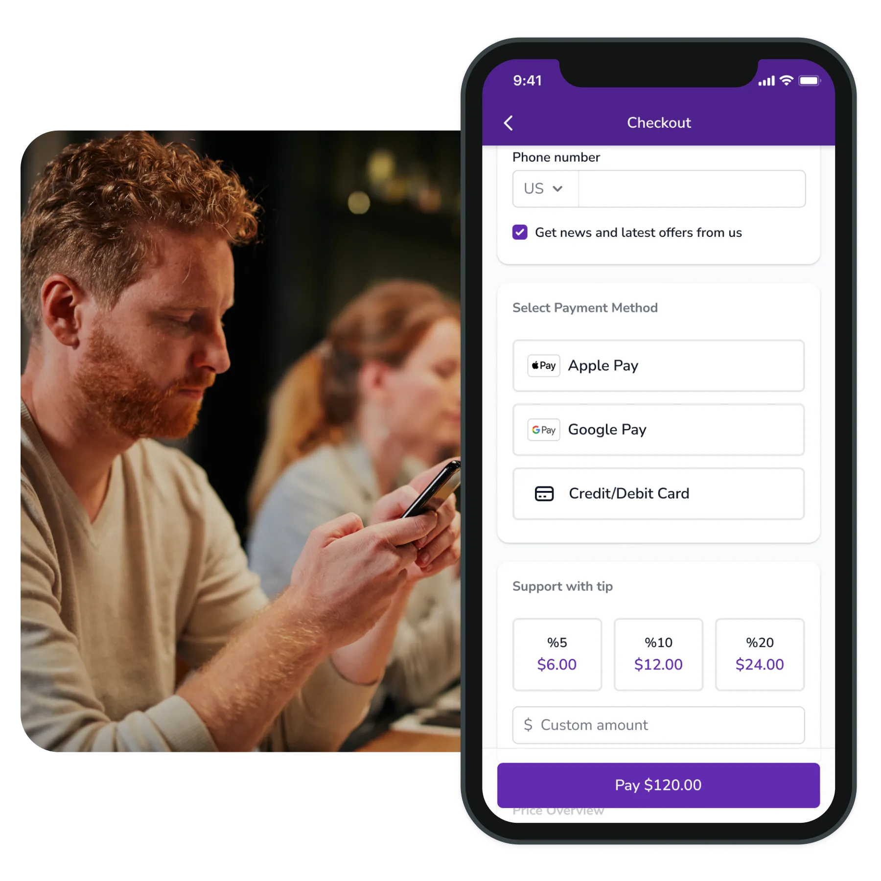 FineDine order & pay screen.