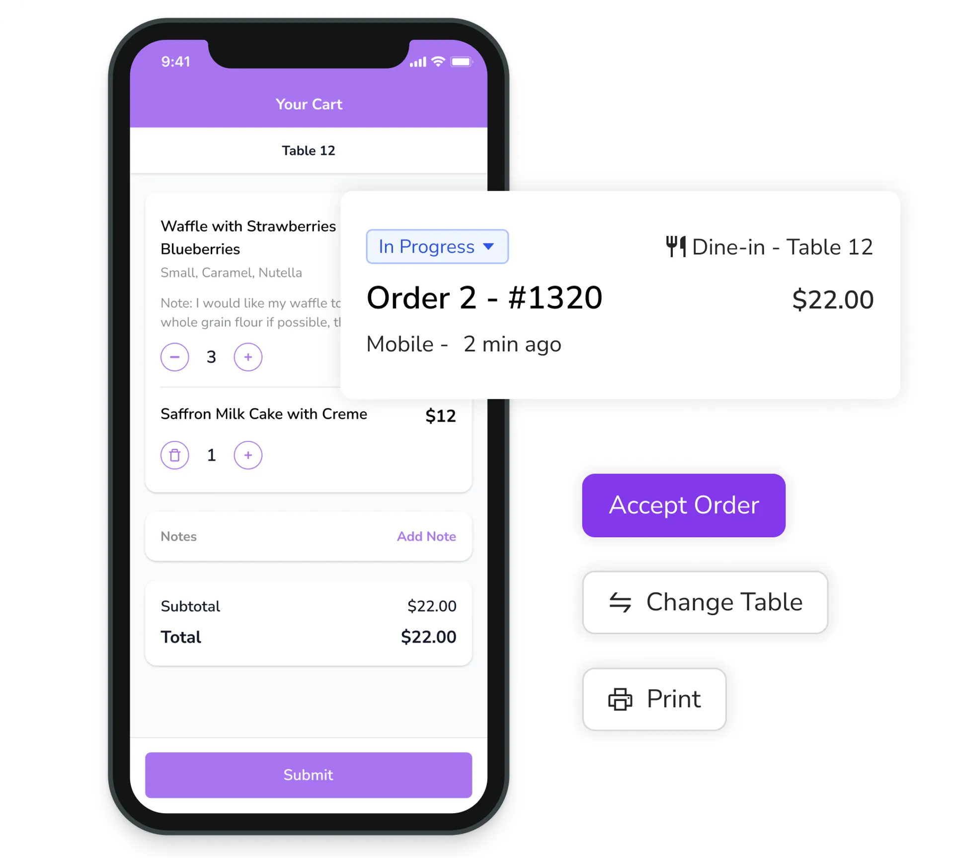 FineDine's order screen.