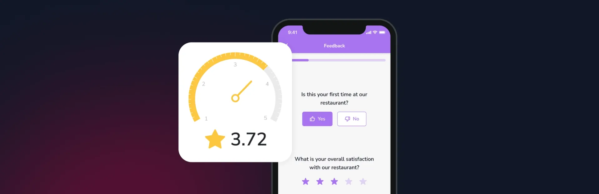 FineDine customer feedback rate screen.