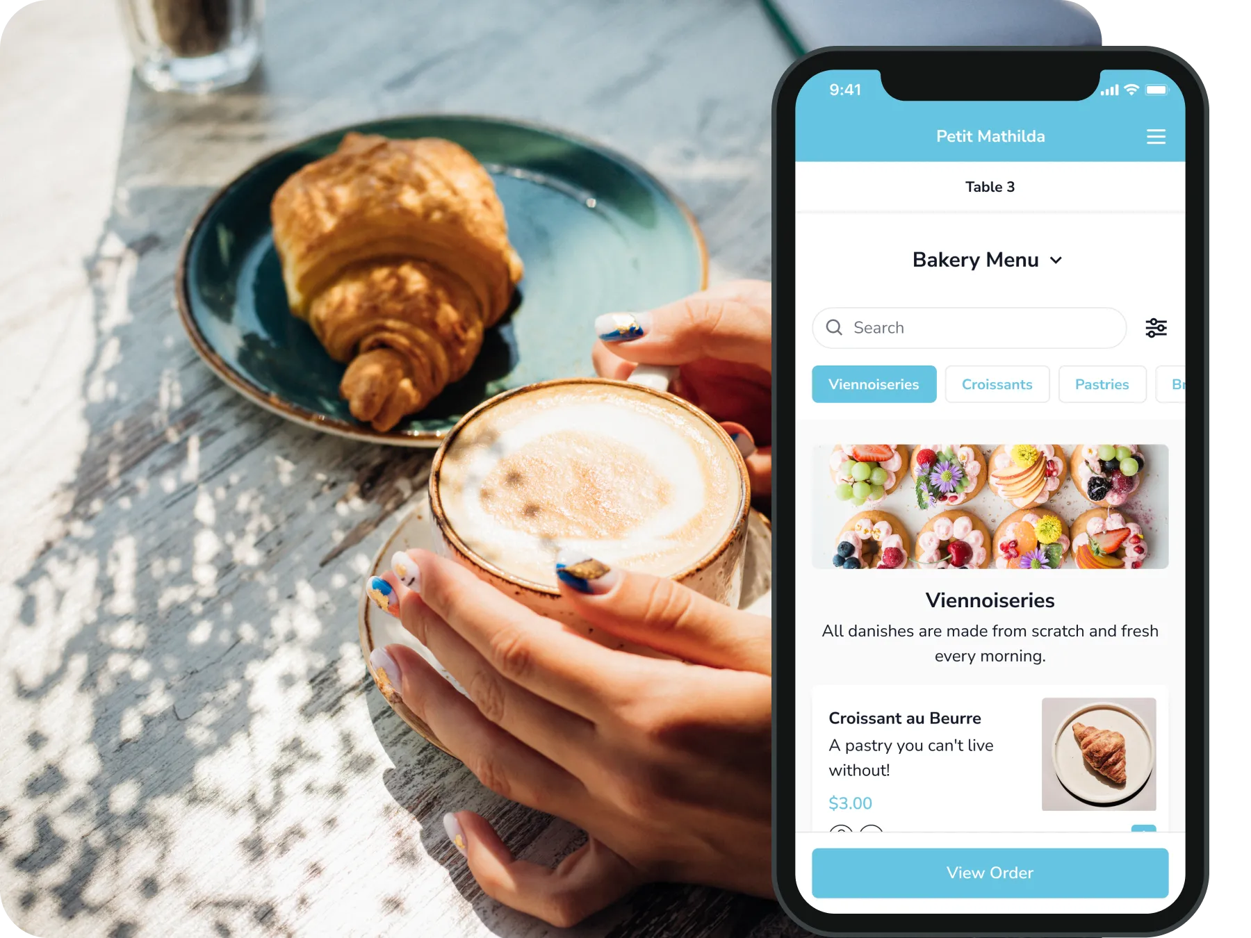 Cafe and Bakery customize menu screen.