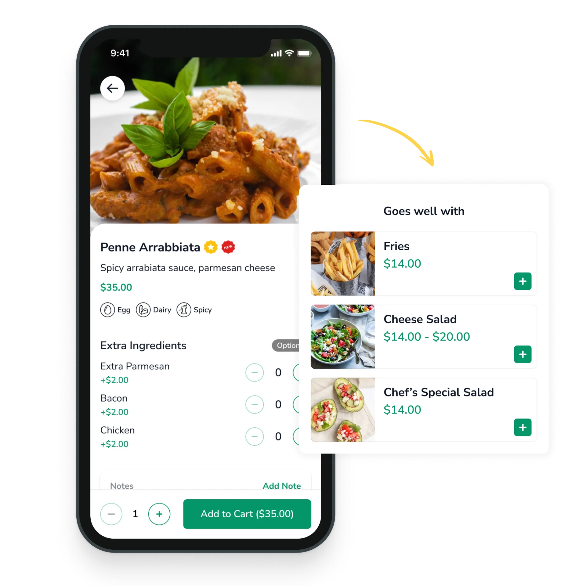 Delivery and Pickup recommended items screen.