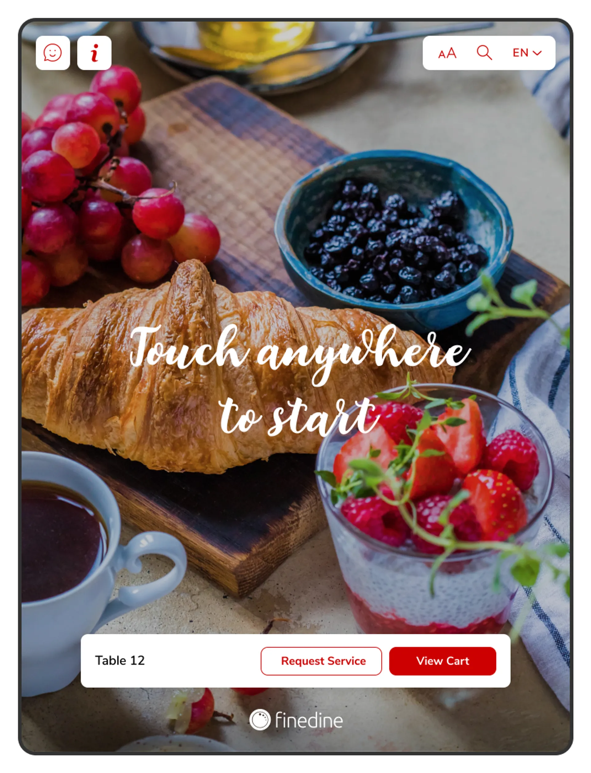 Request Service button for Tablet Menu