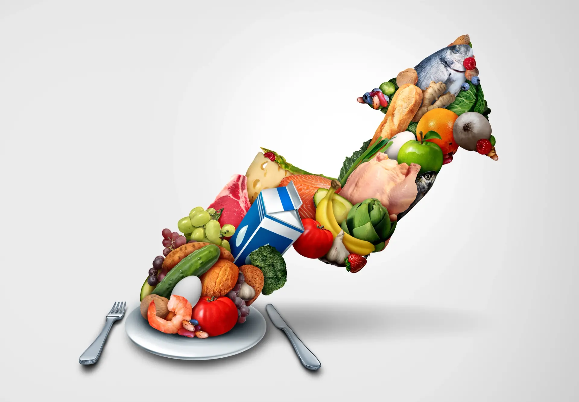 An image of a plate with food and an upward arrow, representing the increasing inflation faced by restaurants.