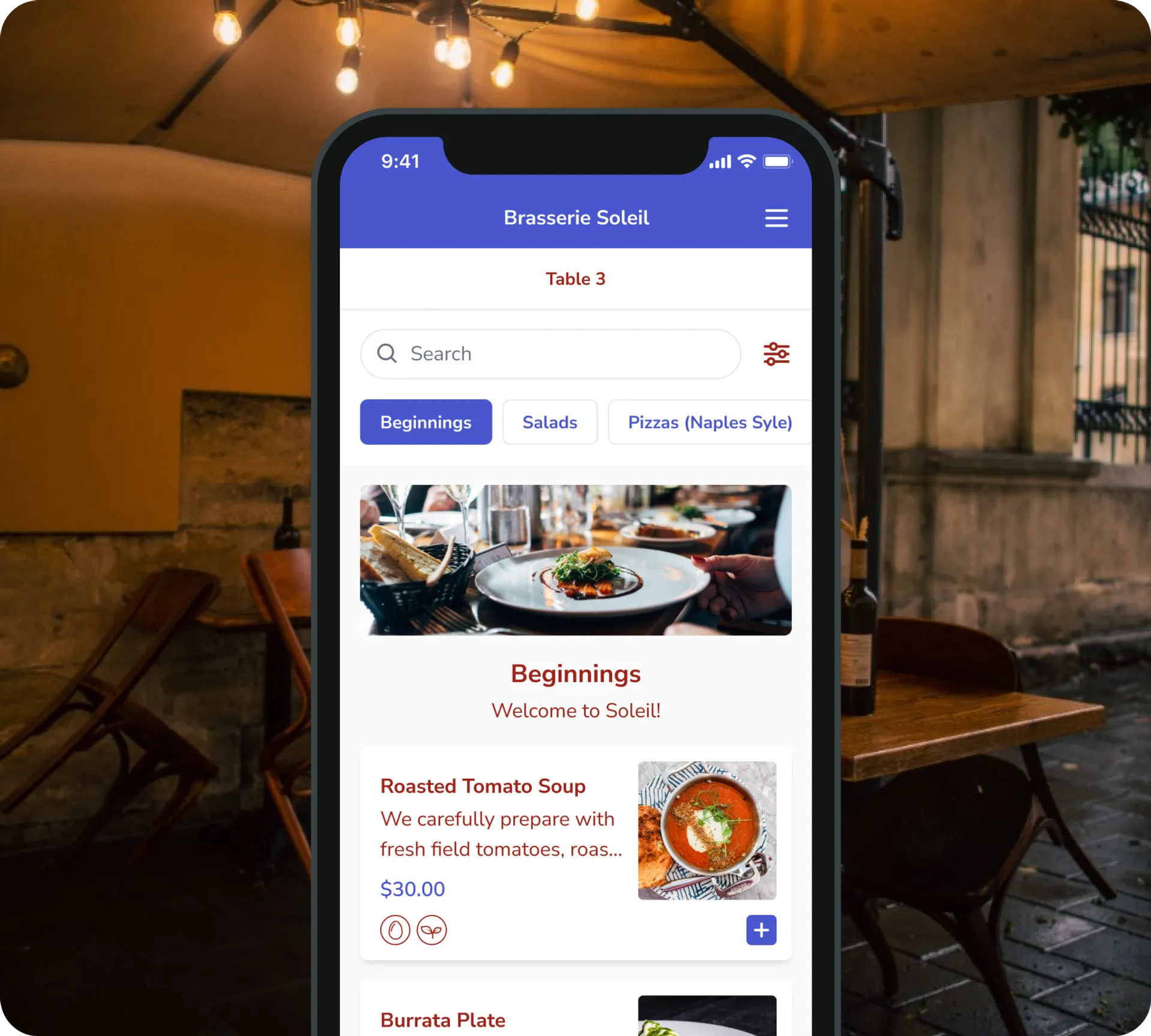 FineDine Menu Screen