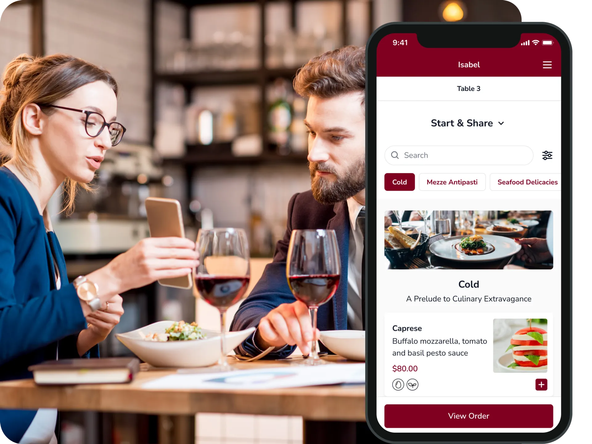 Fine Dining qr menu screen.