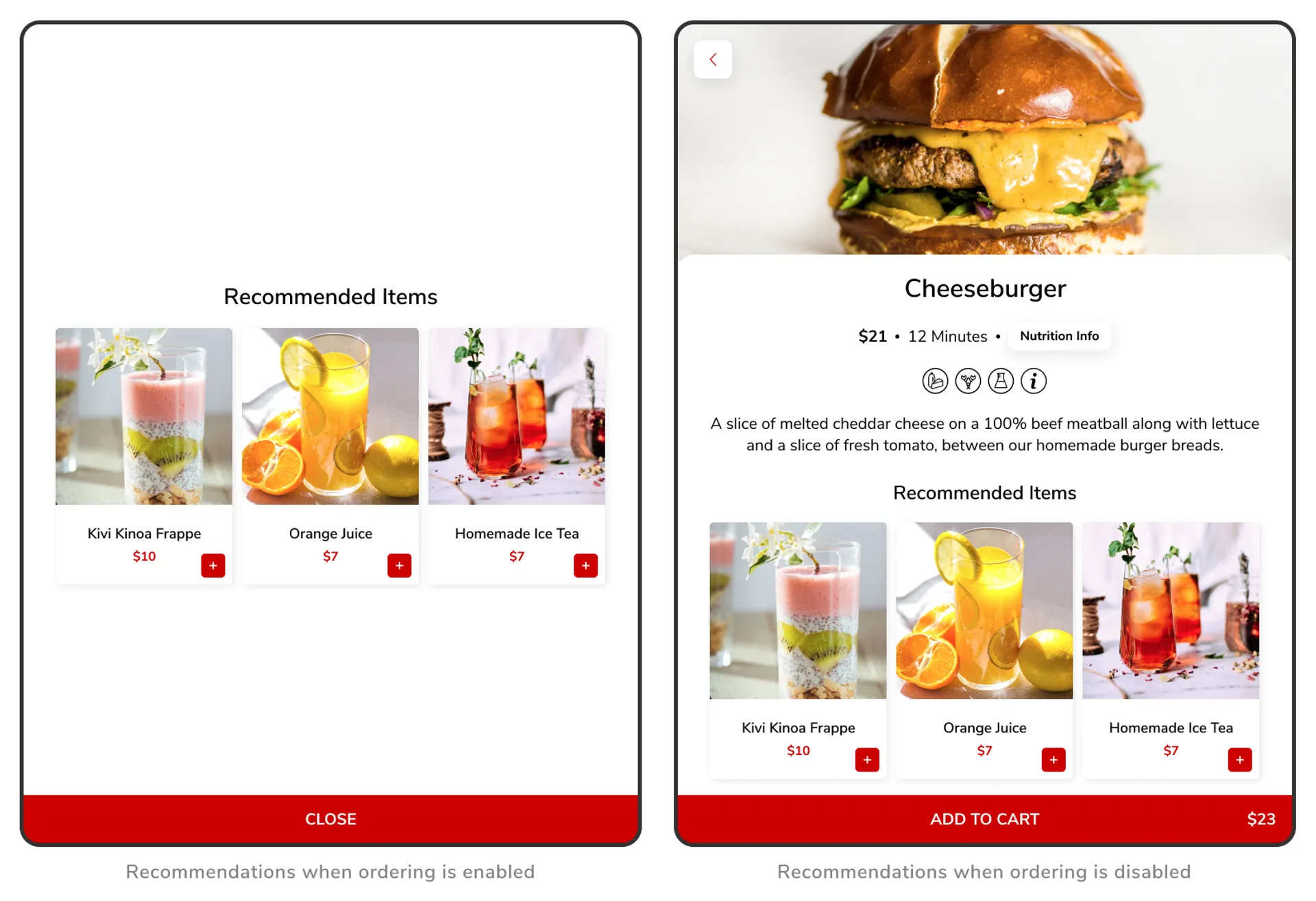 Recommended Items on Tablet Menu