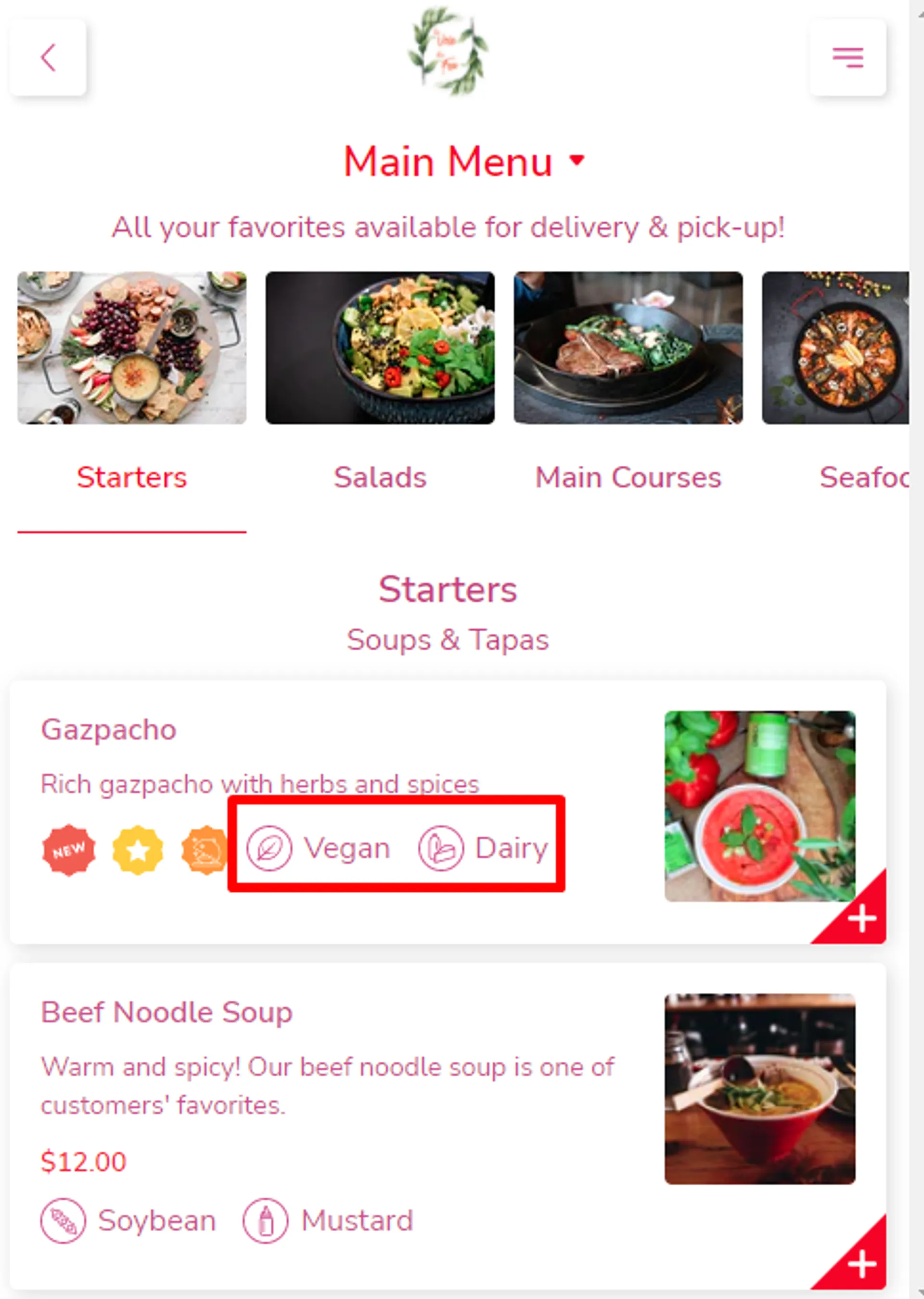 Ingredient Warnings on Menu