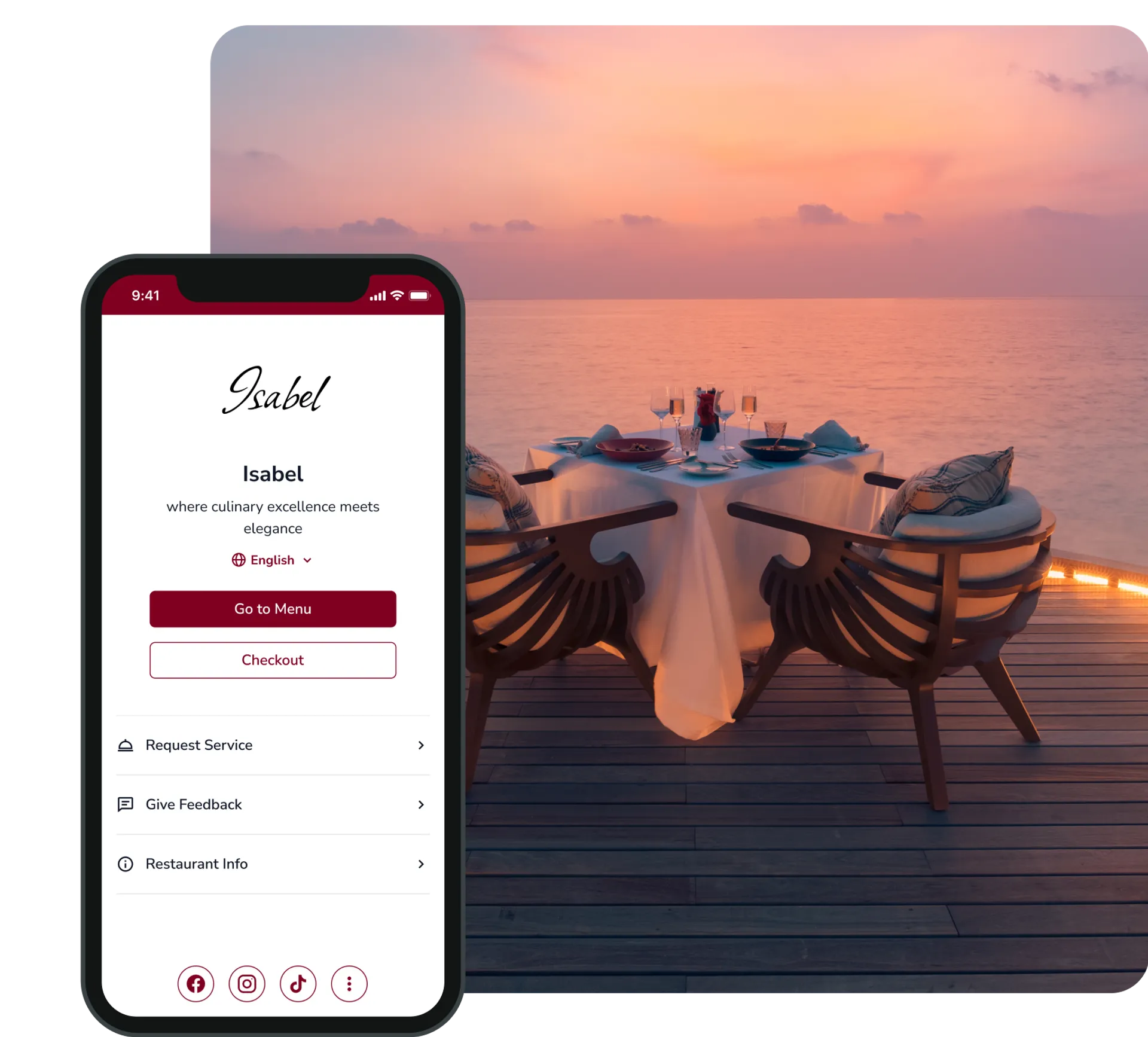 Fine Dining welcome menu screen.