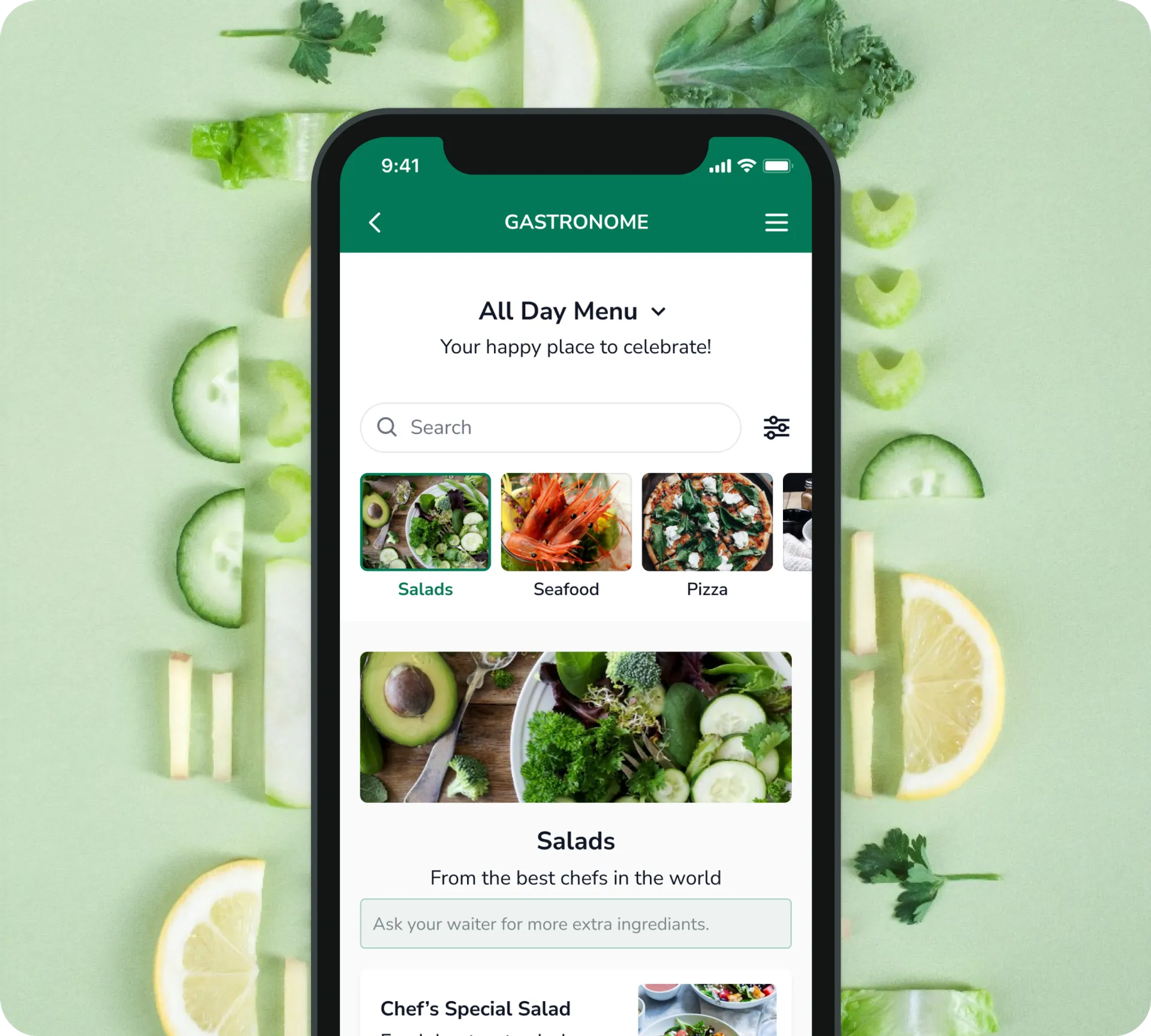 FineDine menu section page.