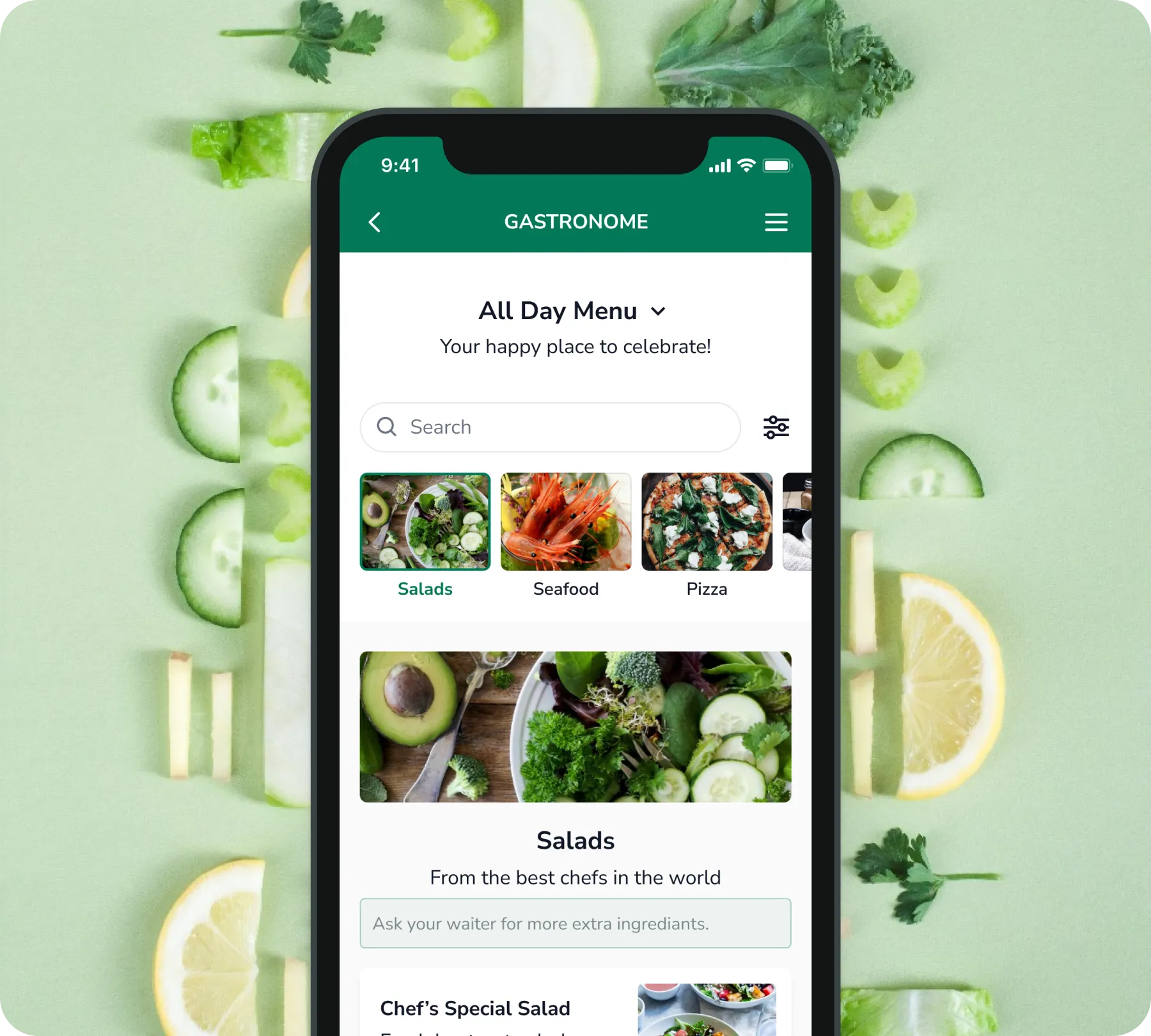 FineDine menu section page.