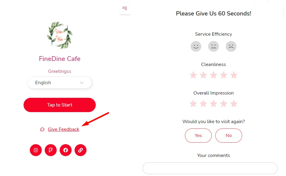 Feedback for QR Mobile Menu