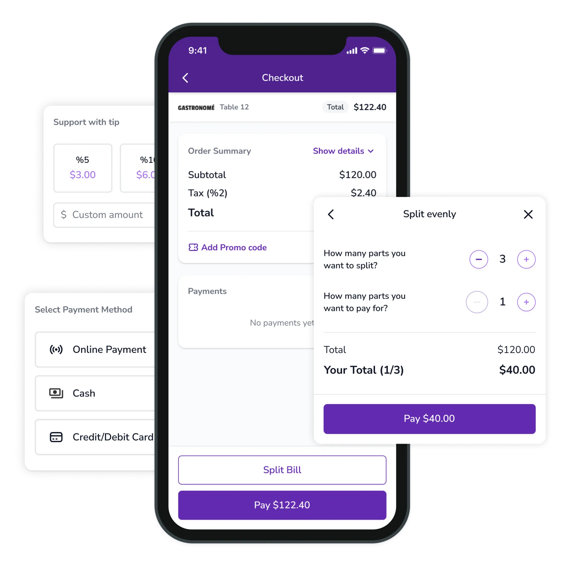 FineDine fast checkout screen.
