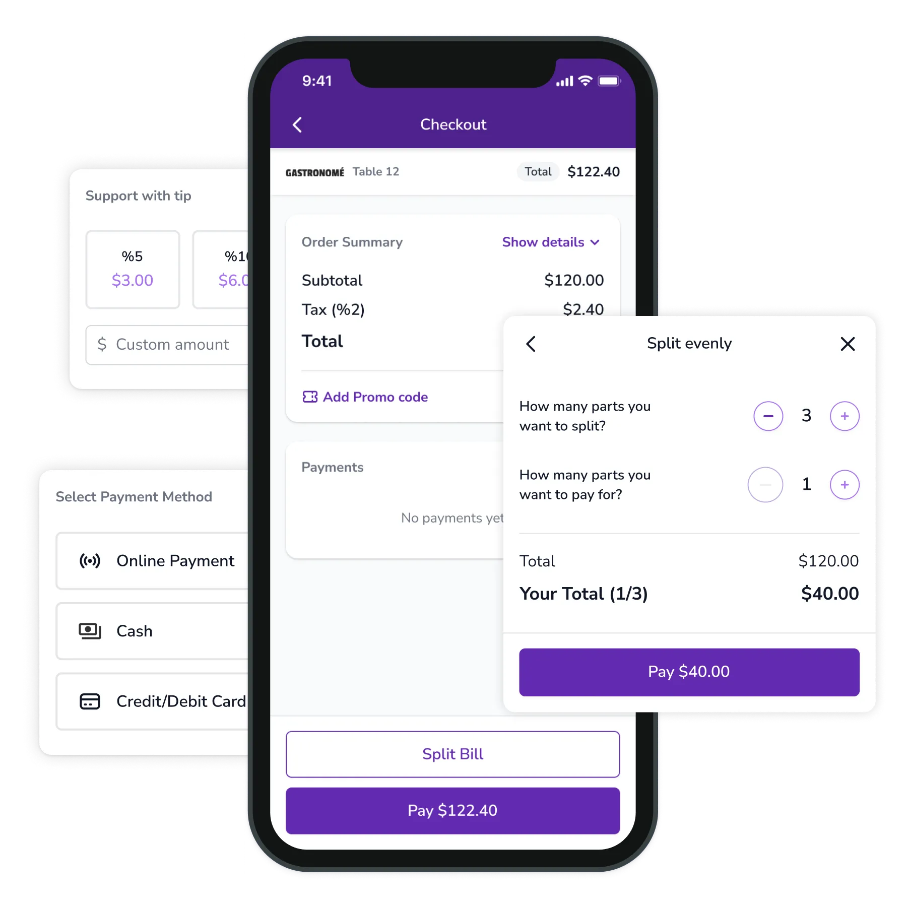 FineDine fast checkout screen.