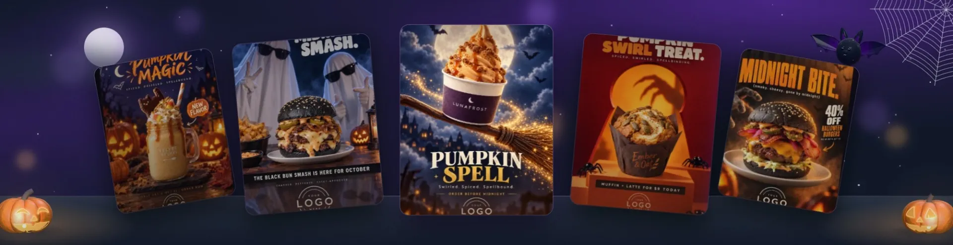 Examples of the Halloween post templates in AI Marketing Hub