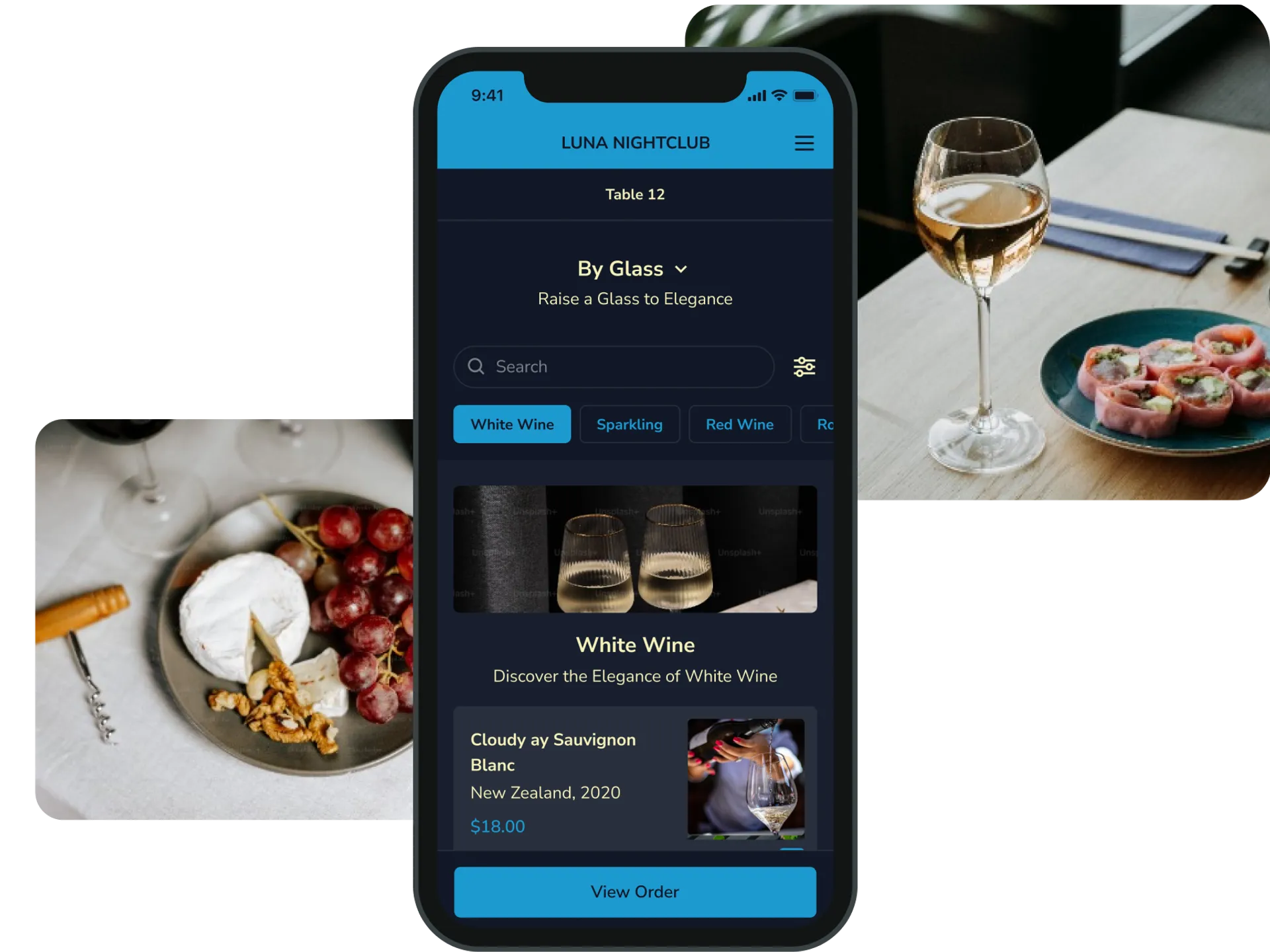 FineDine customizable menu screen.