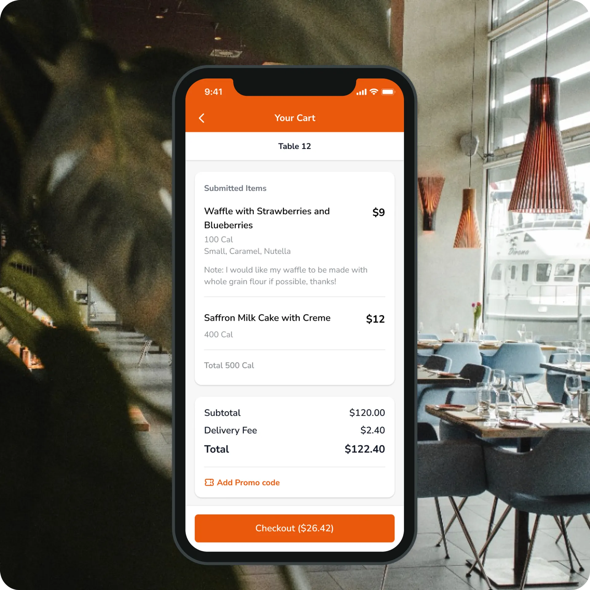 FineDine order & pay details screen.