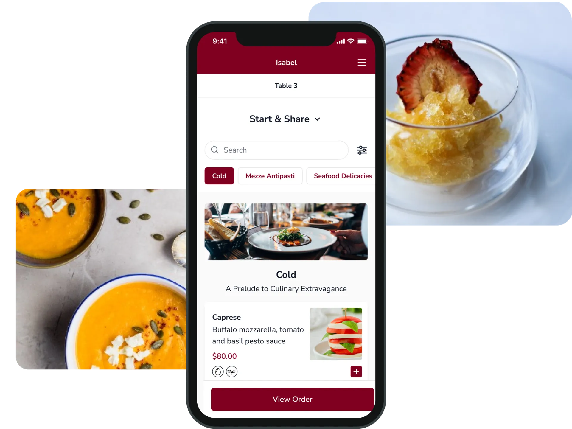 Fine Dining cold menu screen.