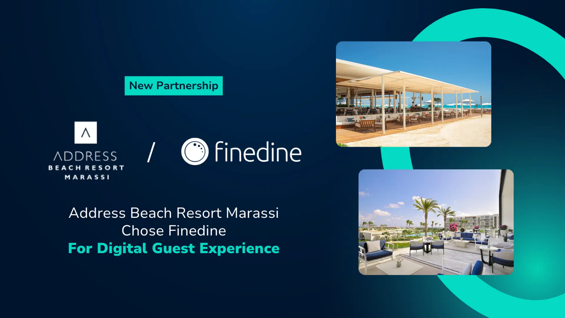 بطاقة شراكة بين Address Beach Resort Marassi وFineDine مع صور من المنتجع والشاطئ