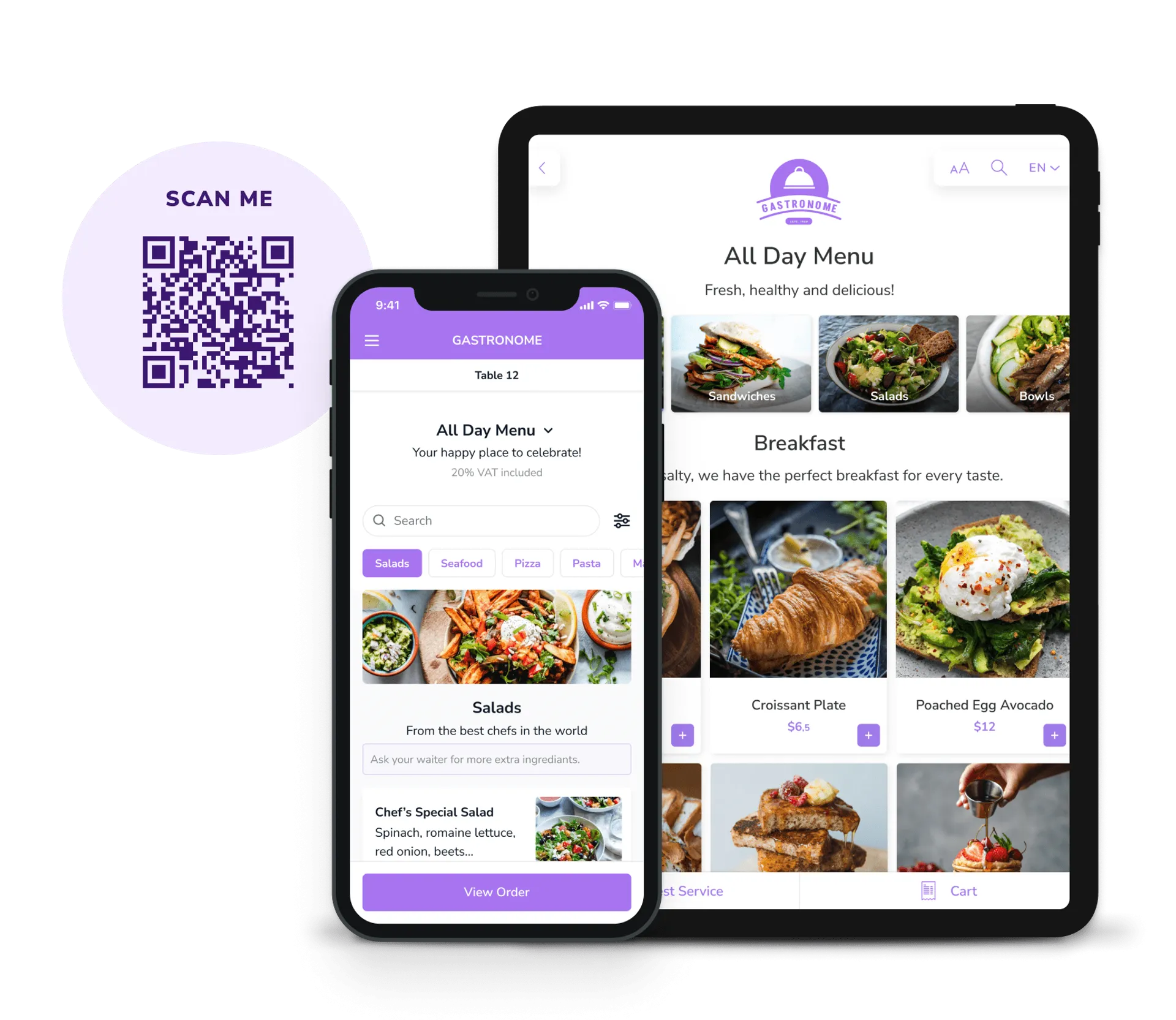FineDine tablet and qr menu screen