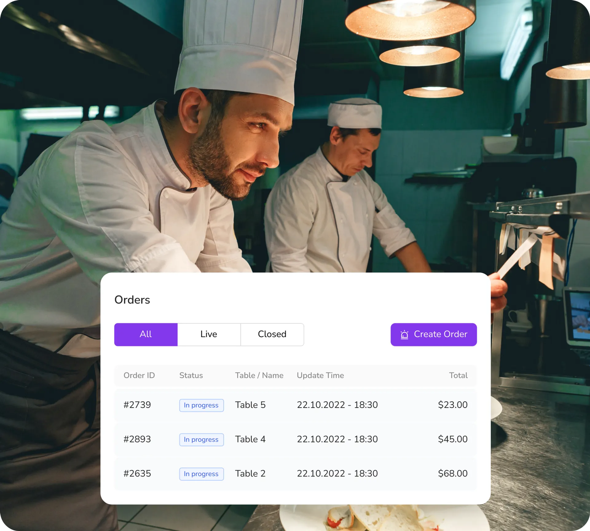 FineDine POS Lite real-time order managament screen.