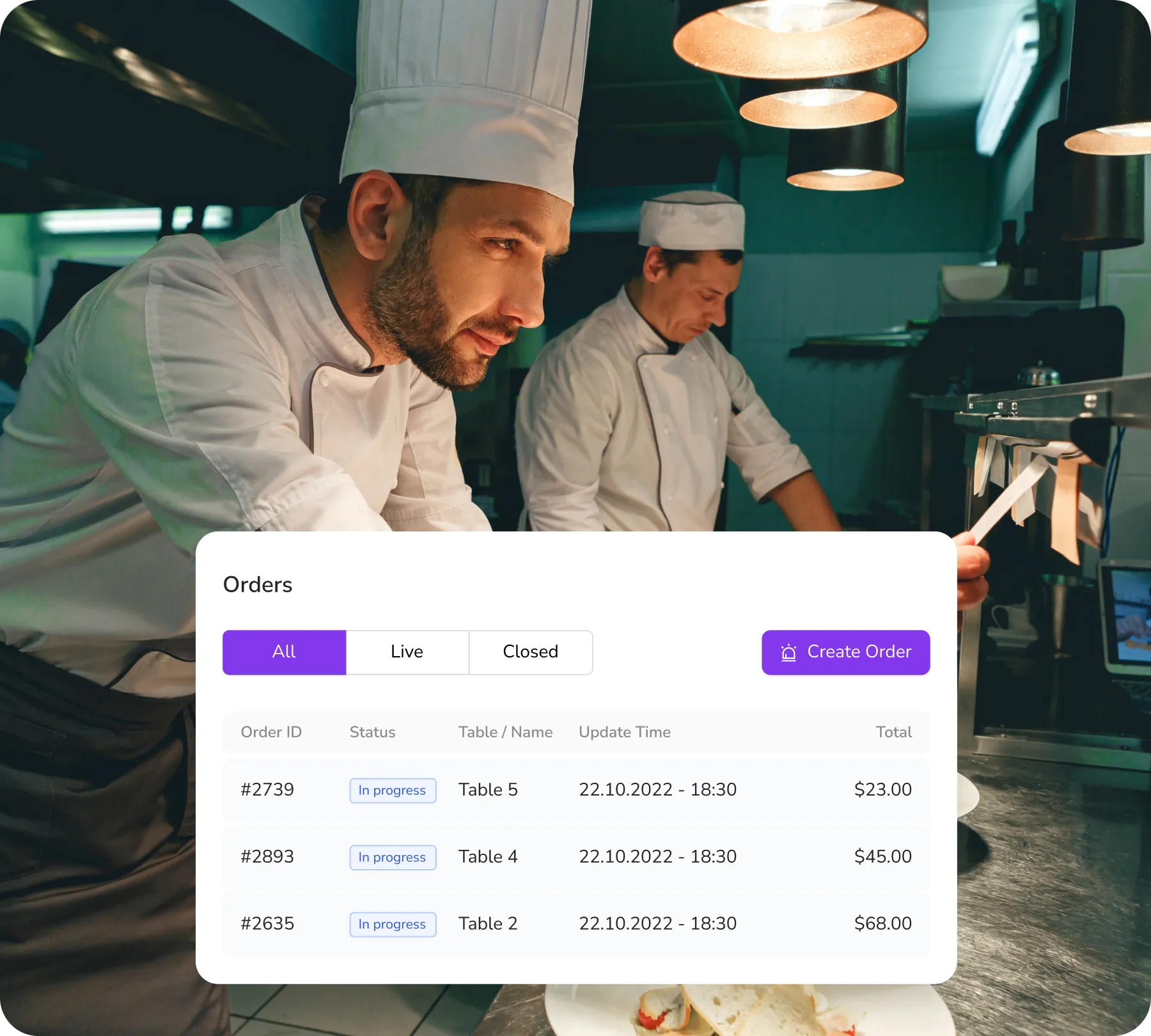 FineDine POS Lite real-time order managament screen.