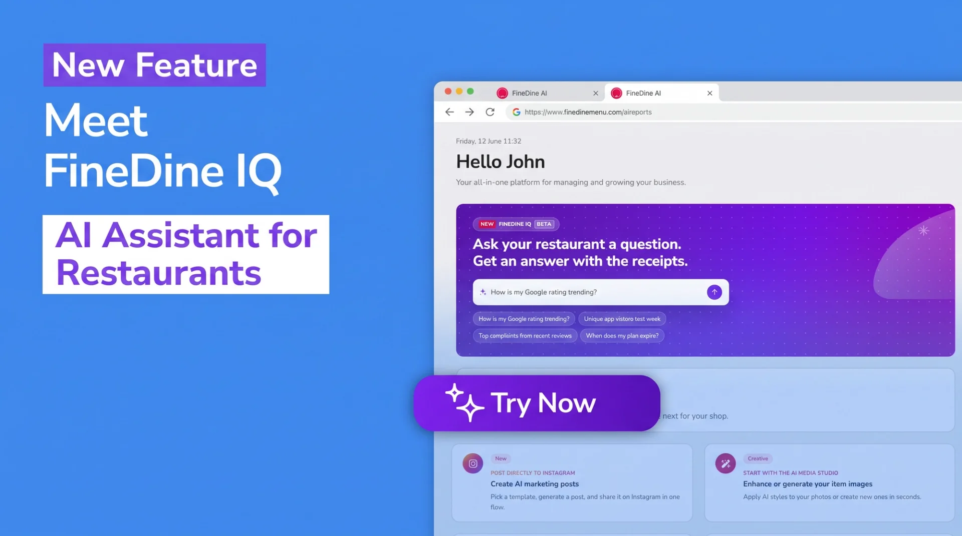 FineDine IQ: The AI Assistant for Restaurants, Now Built Into Your Dashboard