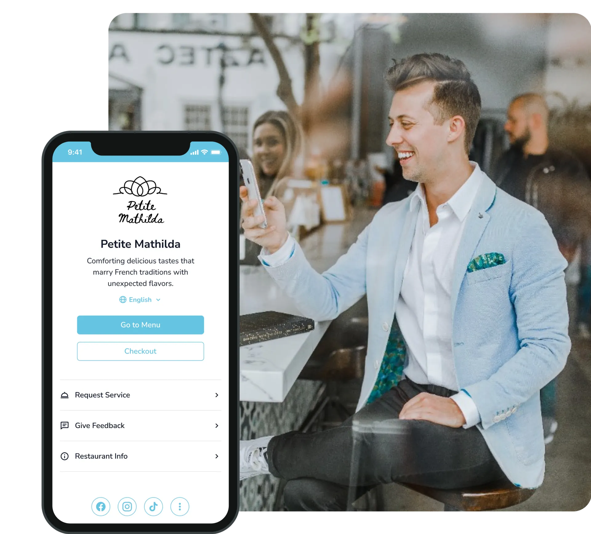 FineDine welcome menu screen.