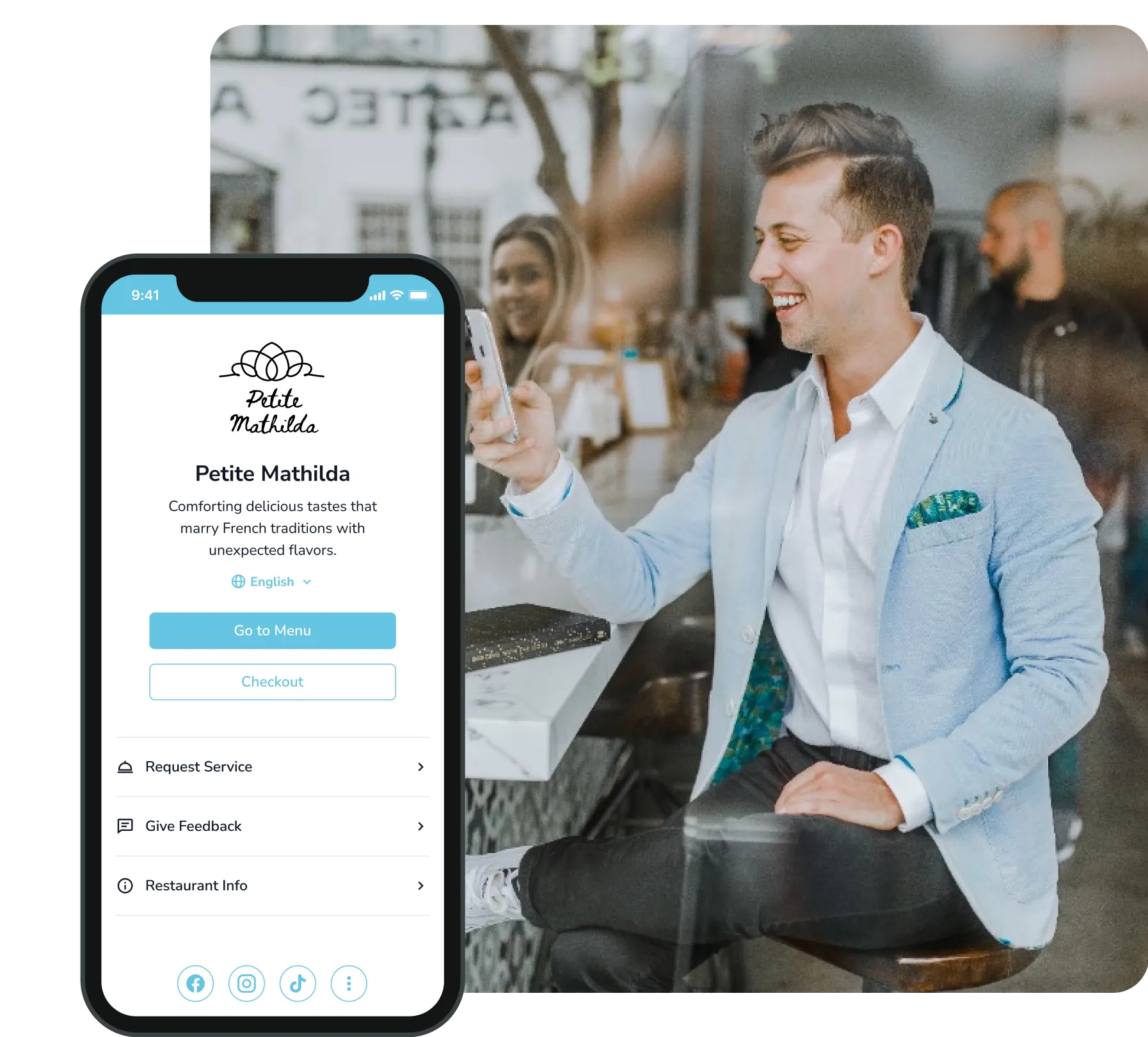 FineDine welcome menu screen.