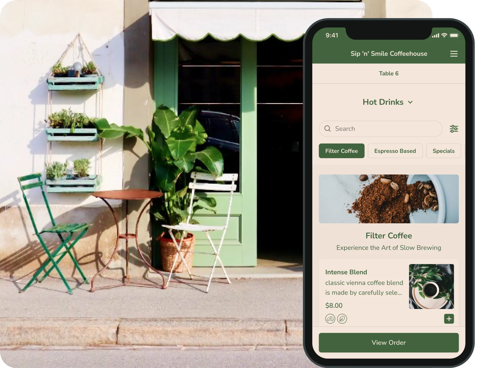 Coffee shop menu screen.