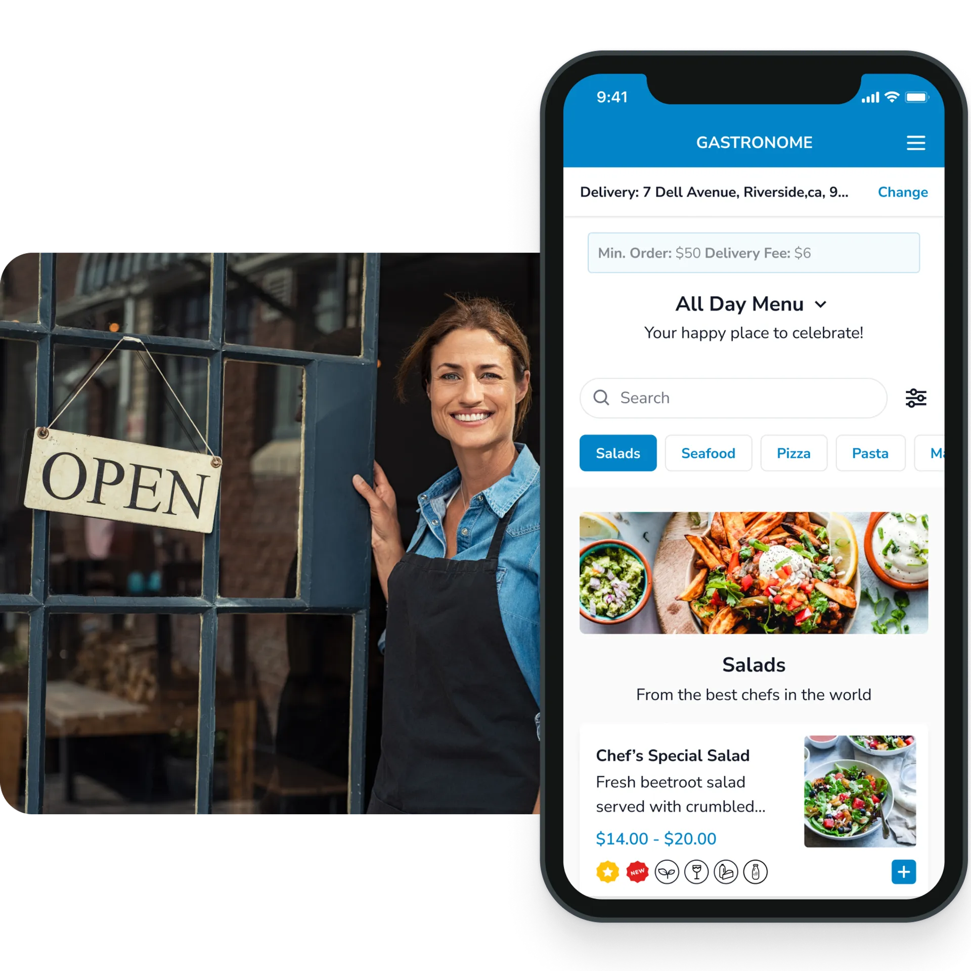 Delivery and Pickup menu screen.