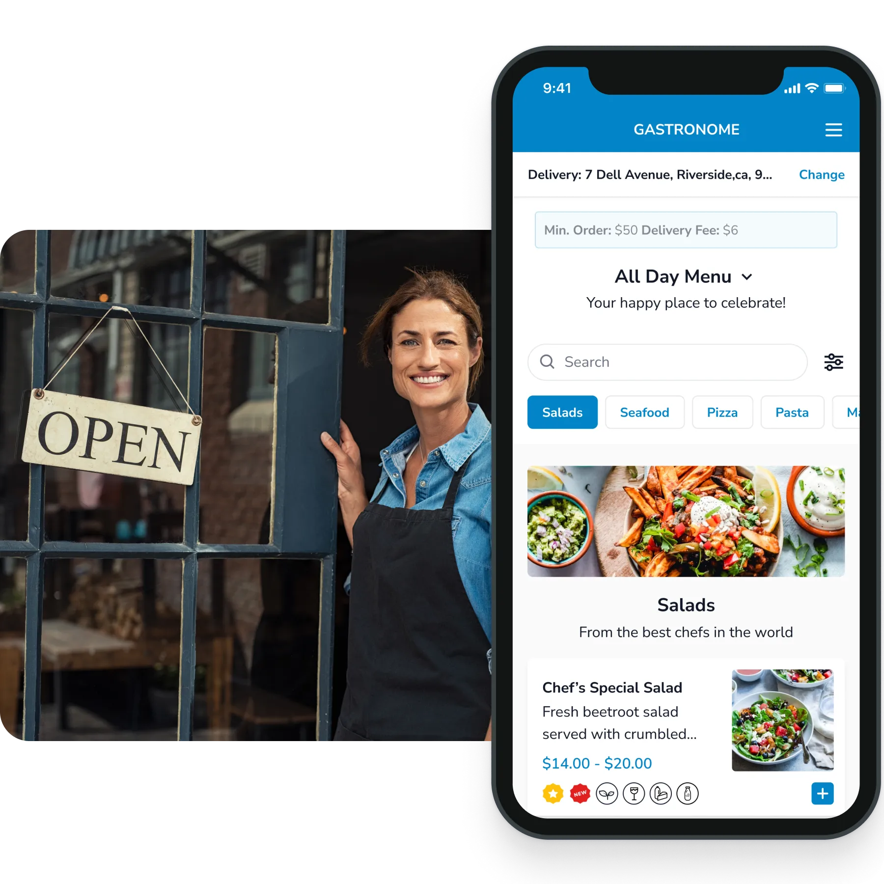 Delivery and Pickup menu screen.