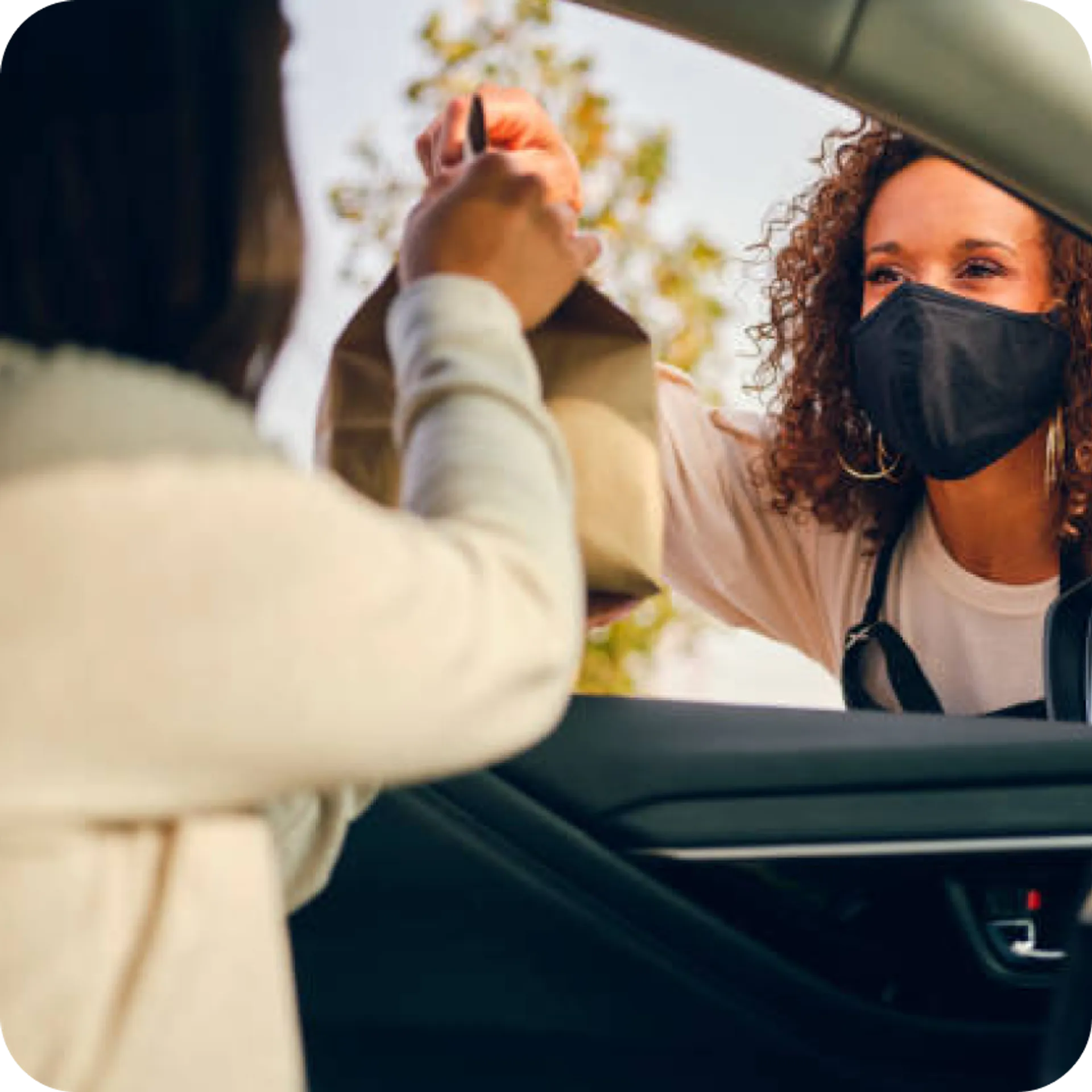 Waiter delivering to the car, drivethru menu