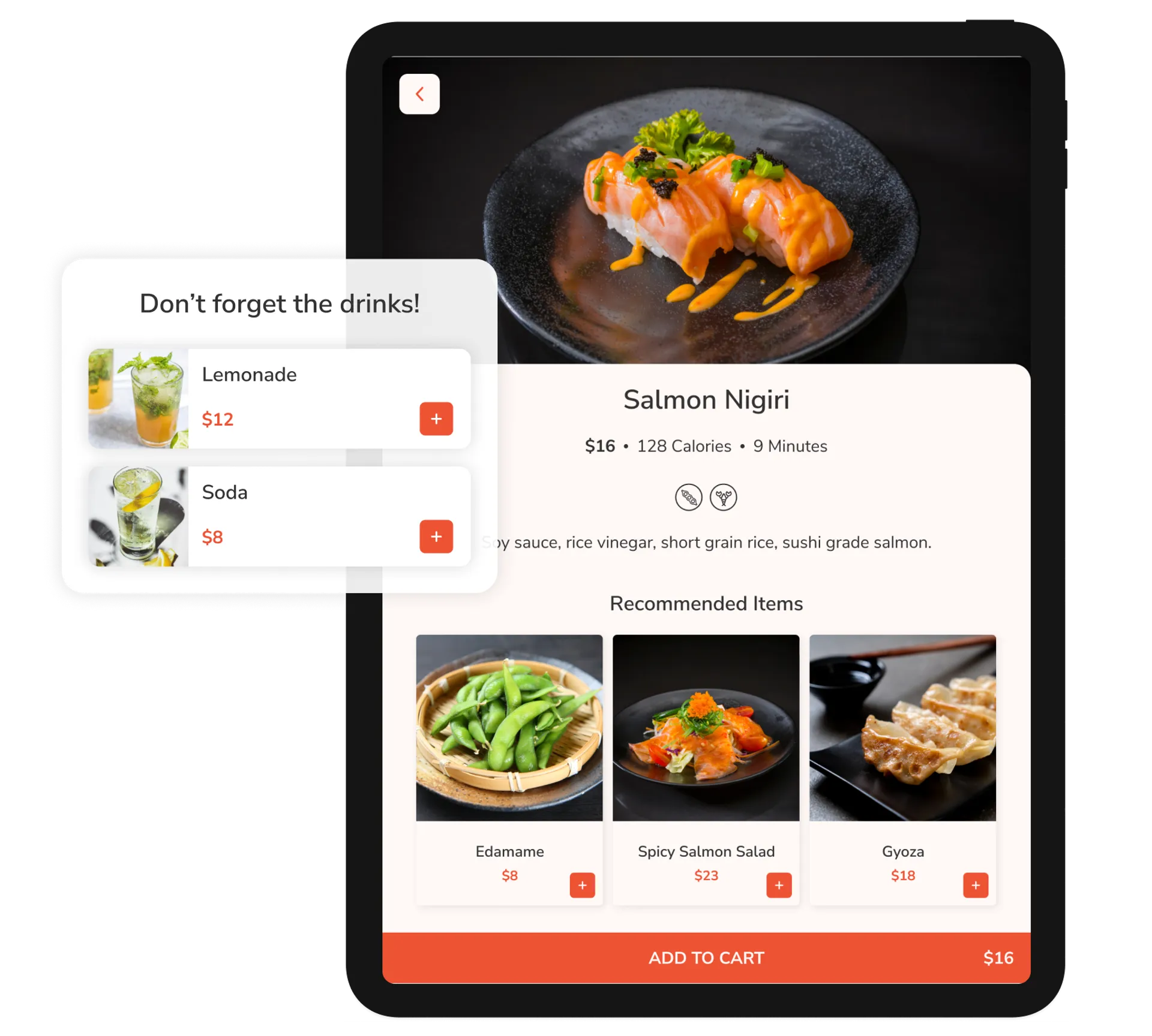 FineDine dine-in tablet menu recommended items.