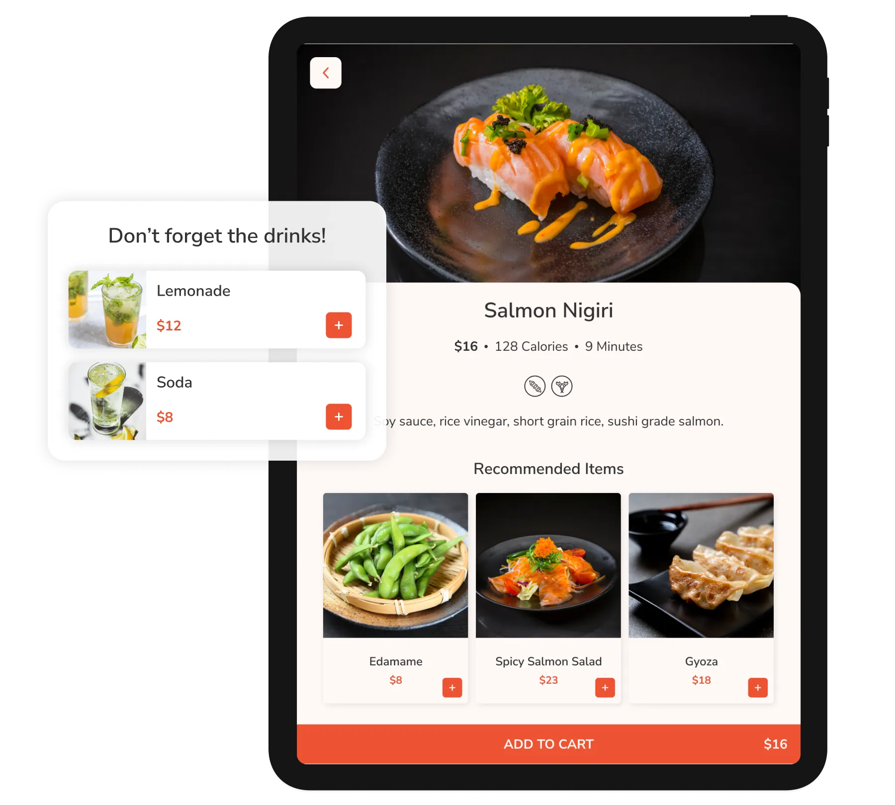 FineDine dine-in tablet menu recommended items.
