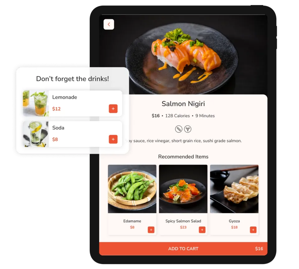 Pill Menu. Example Tablet Menu Solution for Restaurants, Branded Tablet Menu | FineDine