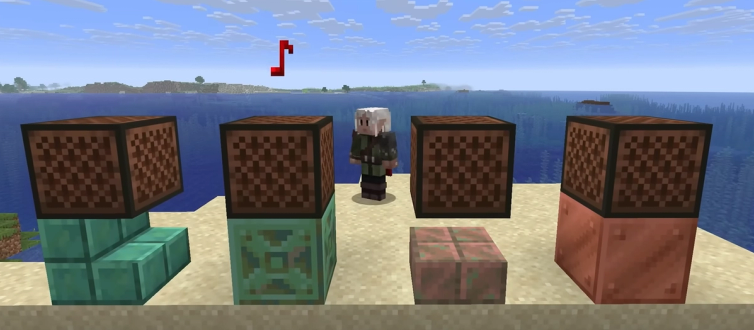 note block placed on top of different copper block oxidation stages