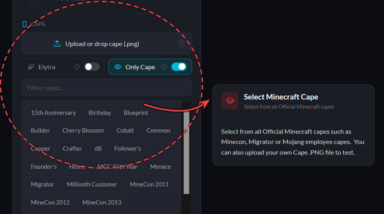 Minecraft cape selection - image example.