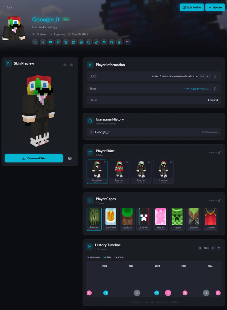 Crafty.gg player profile page
