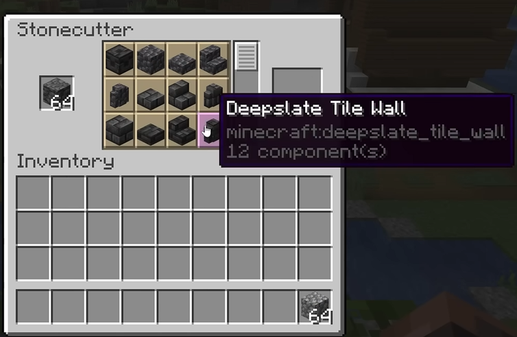 stonecutter interface showing deepslate being cut directly into tile variants