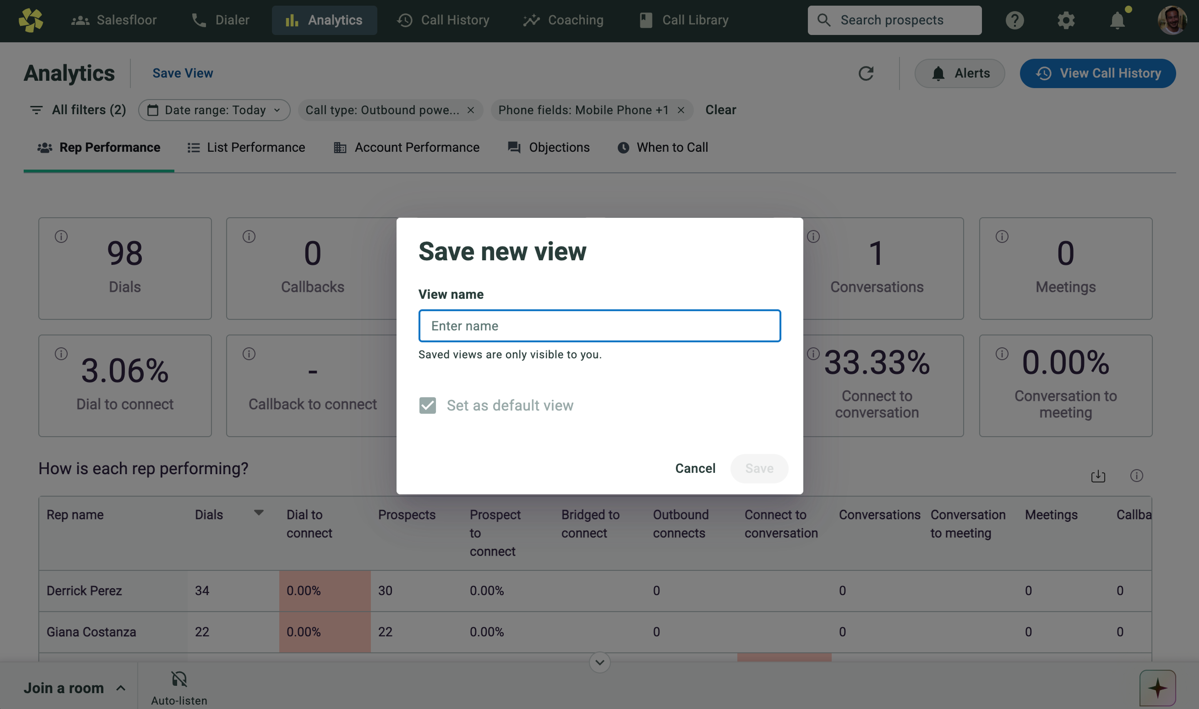 Saved View in Analytics