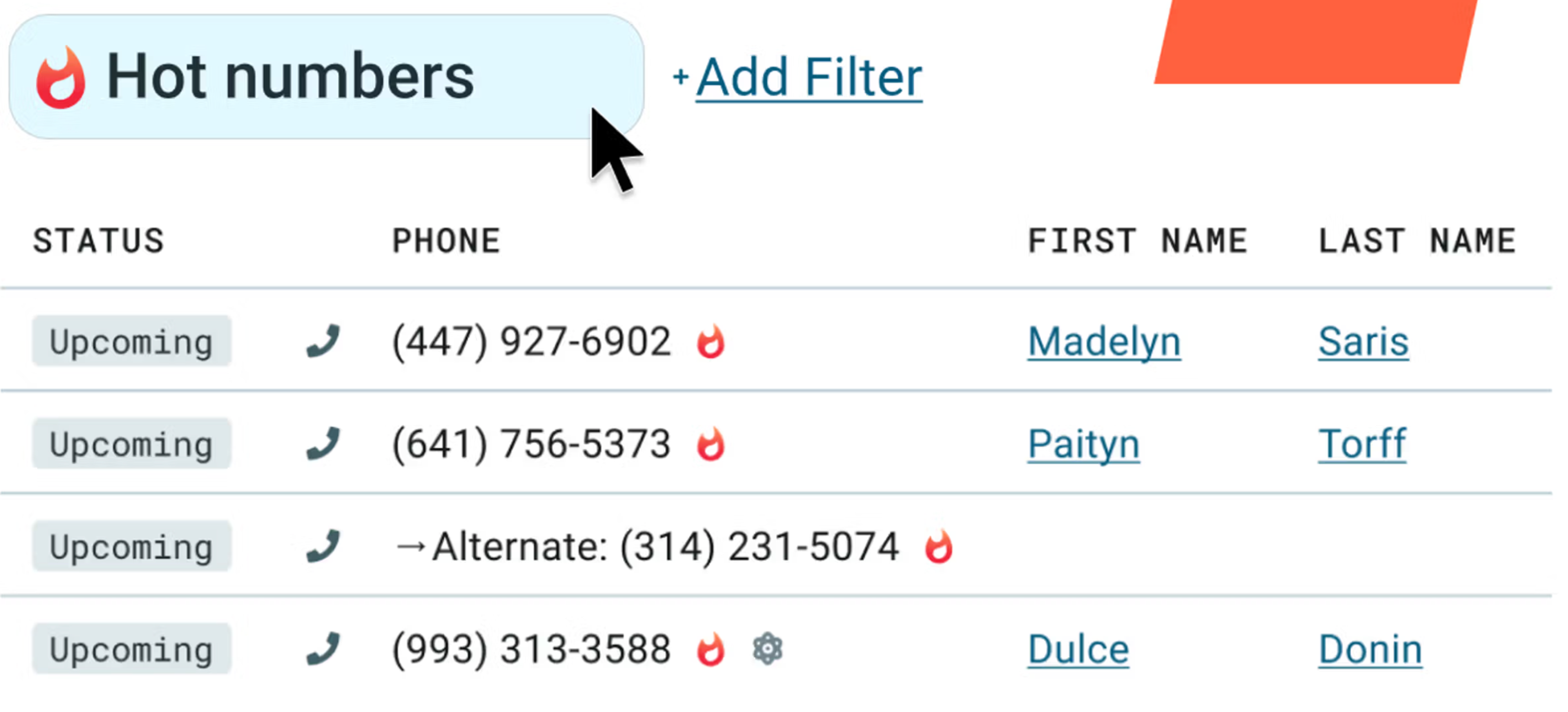 Orum platform showing Hot Numbers feature