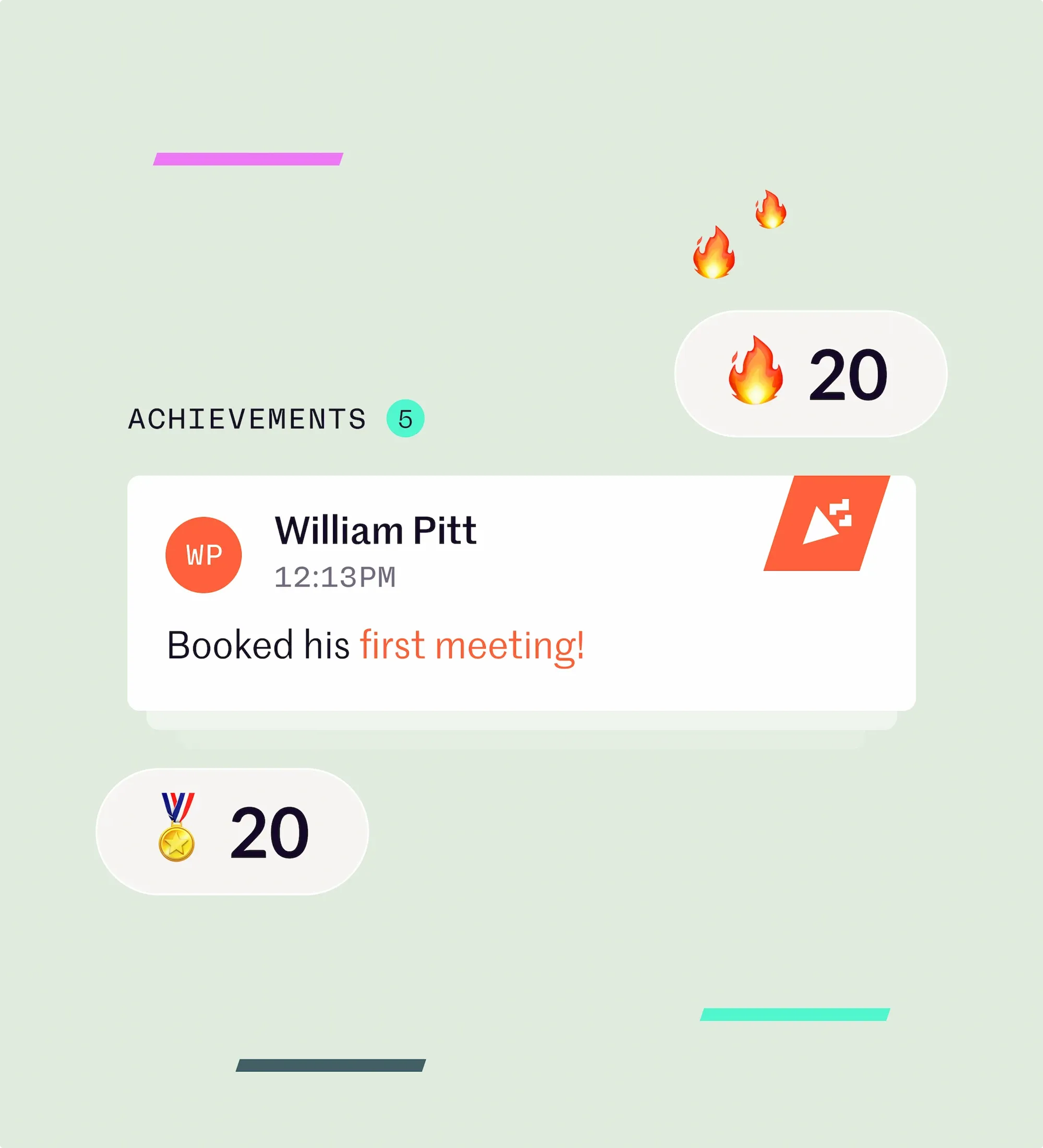 A UI graphic showing an achievement notification along with the fire and medal emoji.